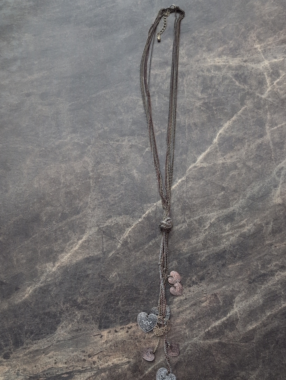 Delicate Heart Pendant Layered Necklace - Gray